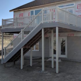 deck with stairs.