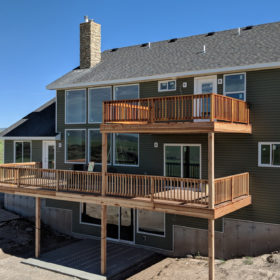 stained multi-level deck.