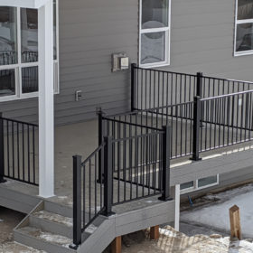 deck with black railing.