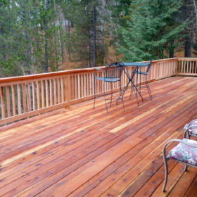 red deck in forest