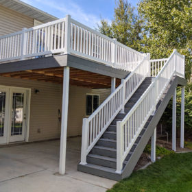 deck with stairs.